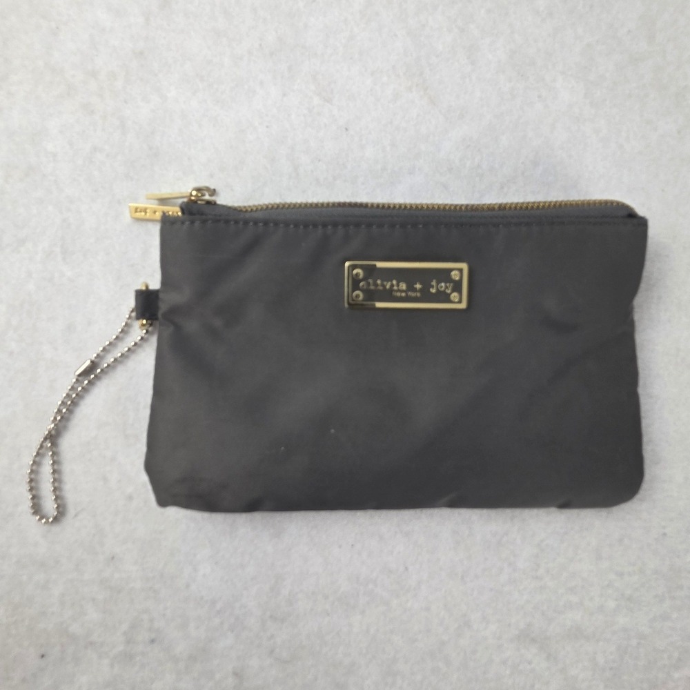 Olivia + Joy New York Gray Nylon Pouch Dual Zip Wristlet Travel Organizer Pouch